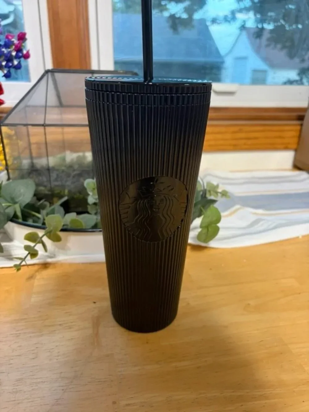 Starbucks 24oz Black Metallic Ribbed Tumbler